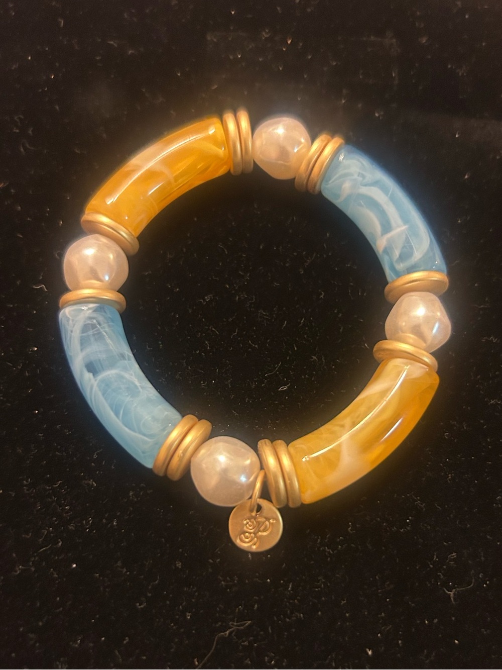 Plunder Blue Yellow Marbled Statement Stretch Bracelet